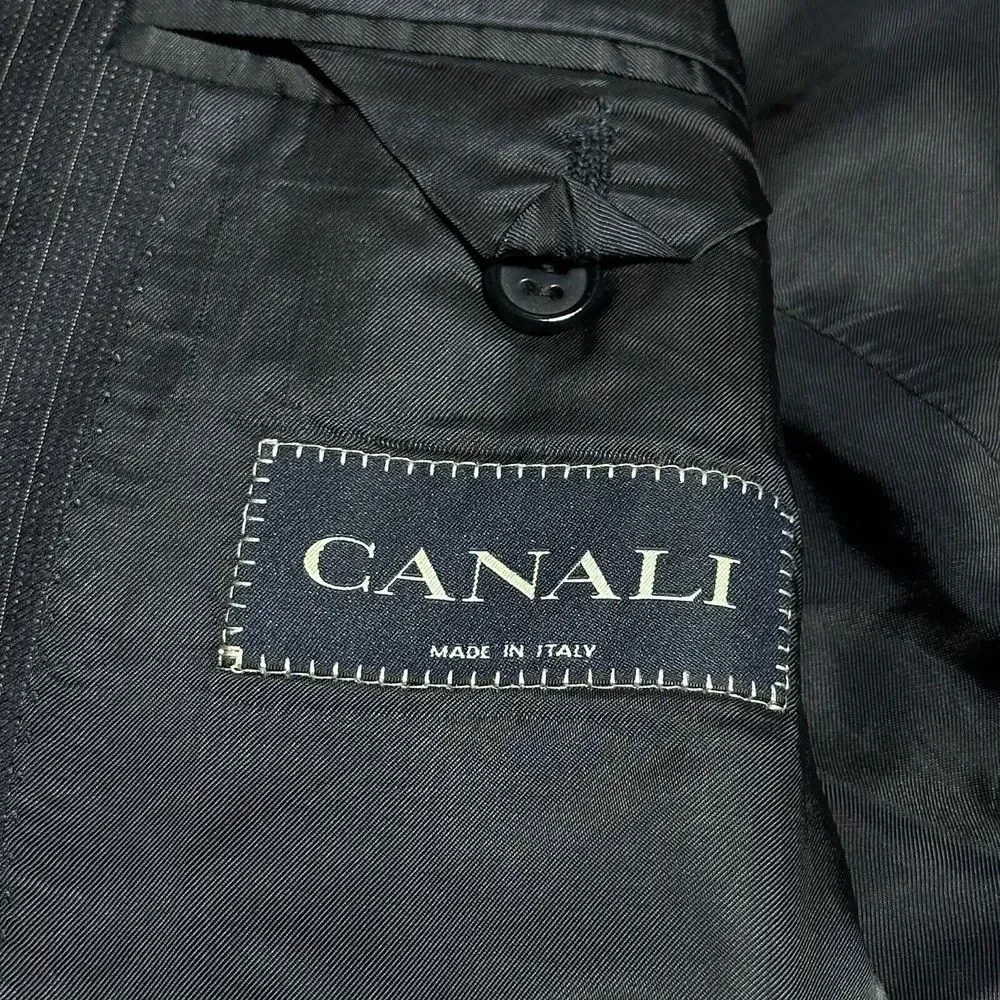 Canali Mark Shale Black Pinstripe Two Button Italy Wool Blazer Jacket‎ Men's 50L